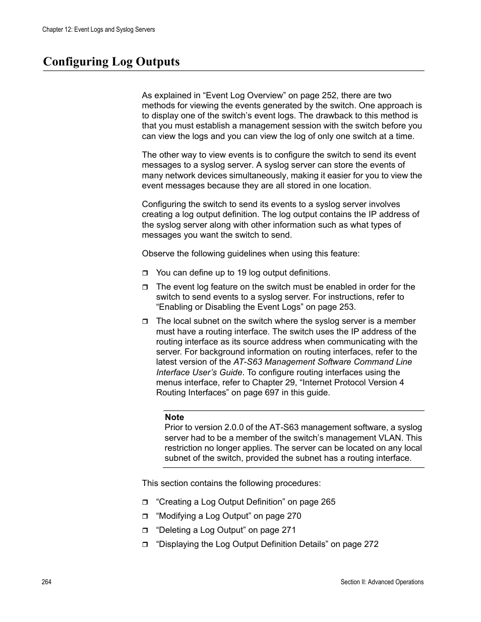 Configuring log outputs | Allied Telesis AT-S63 User Manual | Page 264 / 944