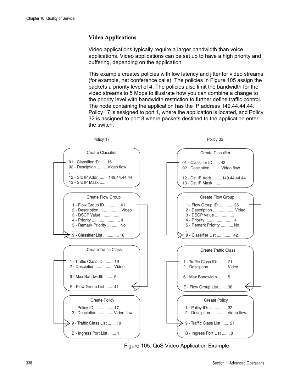 Figure 105: qos video application example, Video applications | Allied Telesis AT-S63 User Manual | Page 338 / 944