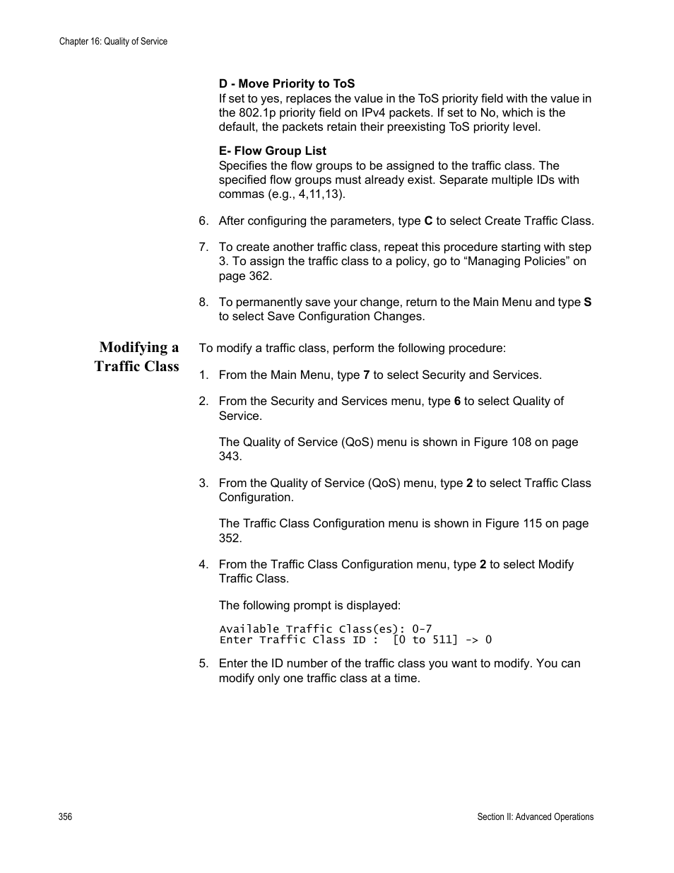Modifying a traffic class | Allied Telesis AT-S63 User Manual | Page 356 / 944