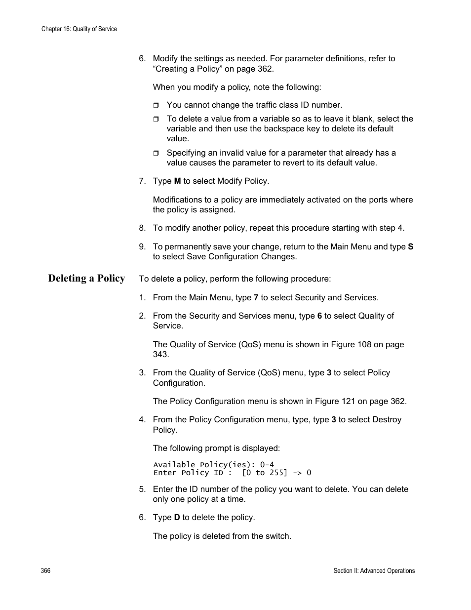 Deleting a policy | Allied Telesis AT-S63 User Manual | Page 366 / 944