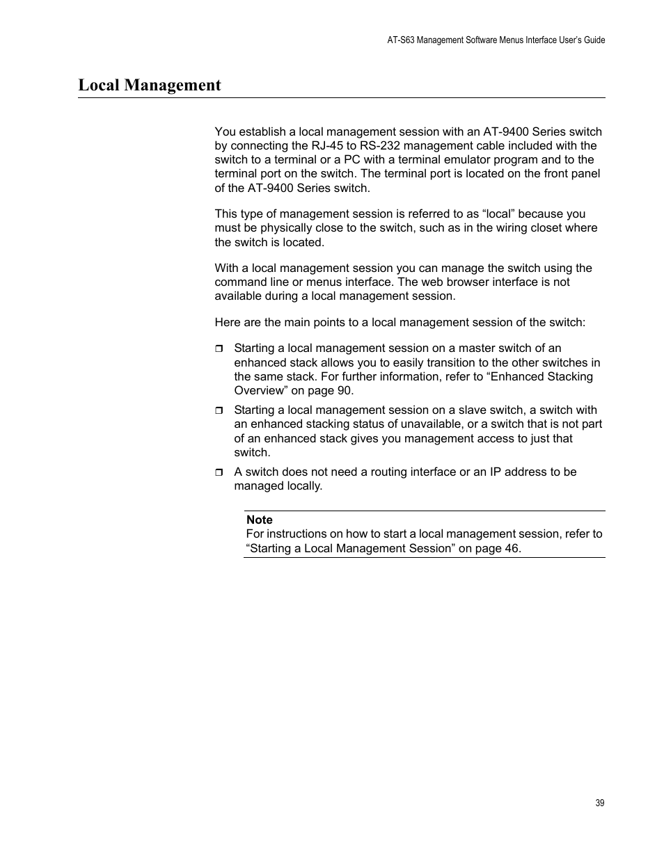 Local management | Allied Telesis AT-S63 User Manual | Page 39 / 944