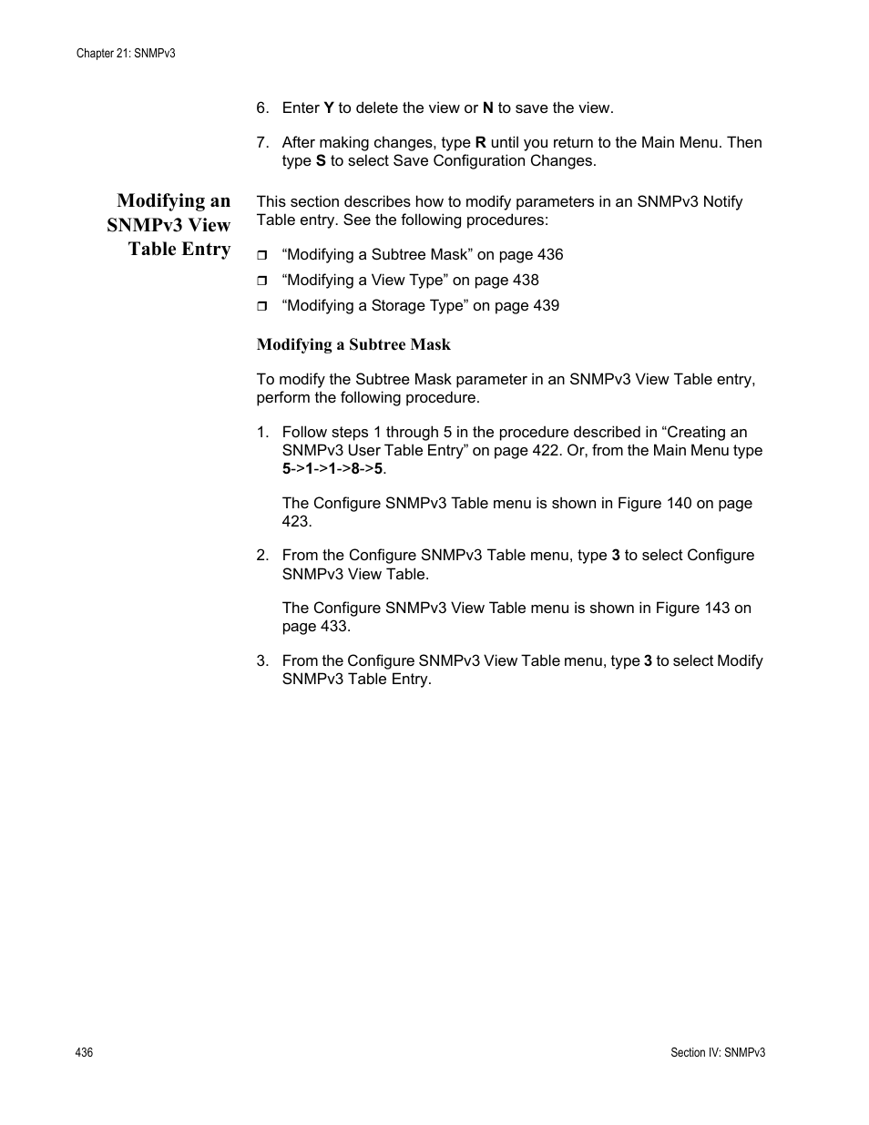 Modifying an snmpv3 view table entry | Allied Telesis AT-S63 User Manual | Page 436 / 944