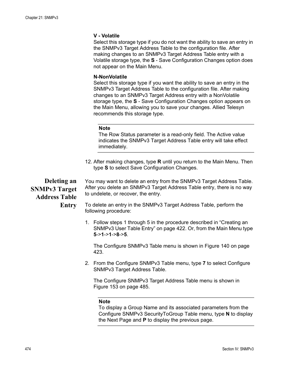 Deleting an snmpv3 target address table entry | Allied Telesis AT-S63 User Manual | Page 474 / 944