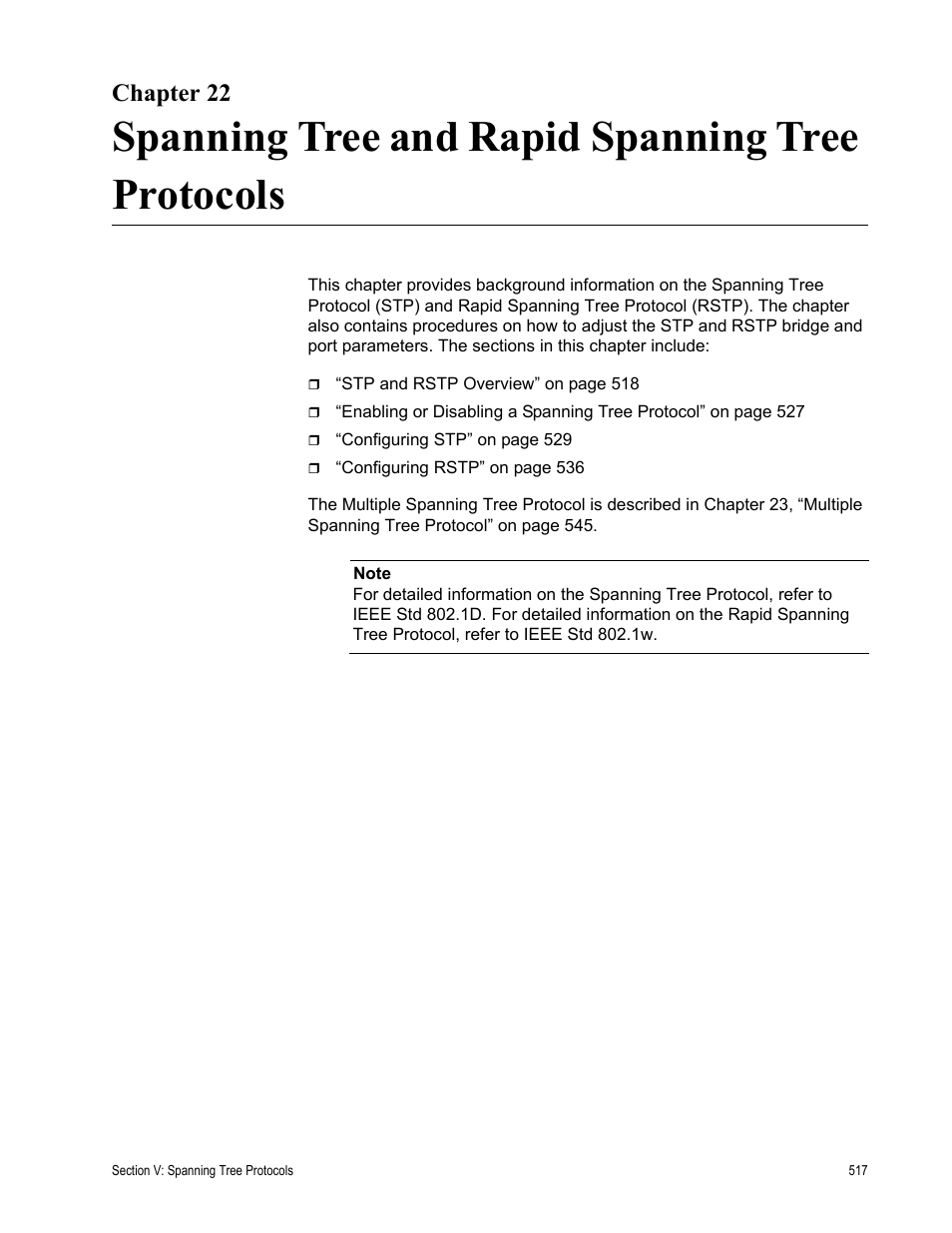 Chapter 22, Spanning tree and rapid spanning tree protocols | Allied Telesis AT-S63 User Manual | Page 517 / 944