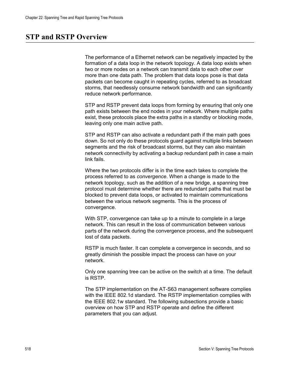 Stp and rstp overview | Allied Telesis AT-S63 User Manual | Page 518 / 944