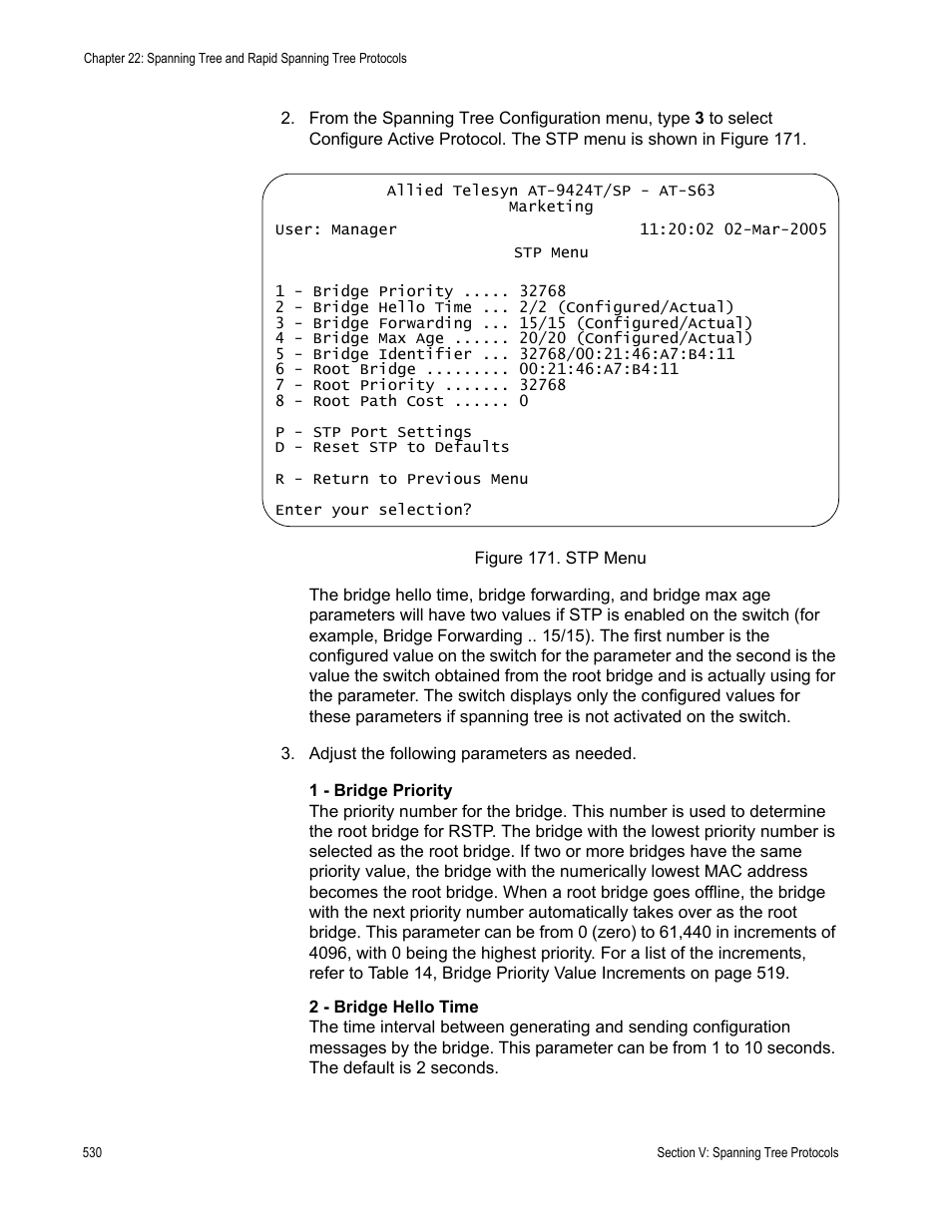 Figure 171: stp menu | Allied Telesis AT-S63 User Manual | Page 530 / 944