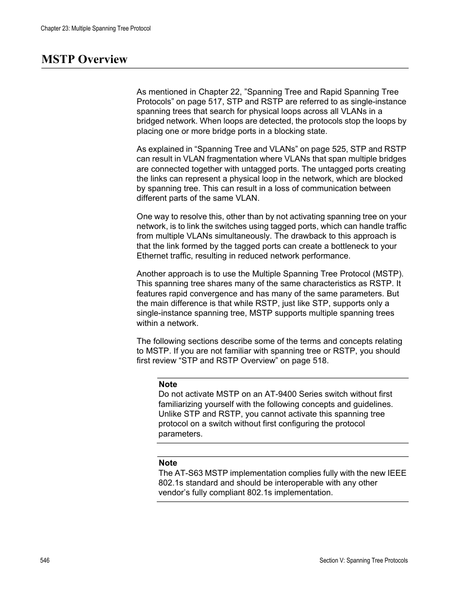 Mstp overview | Allied Telesis AT-S63 User Manual | Page 546 / 944