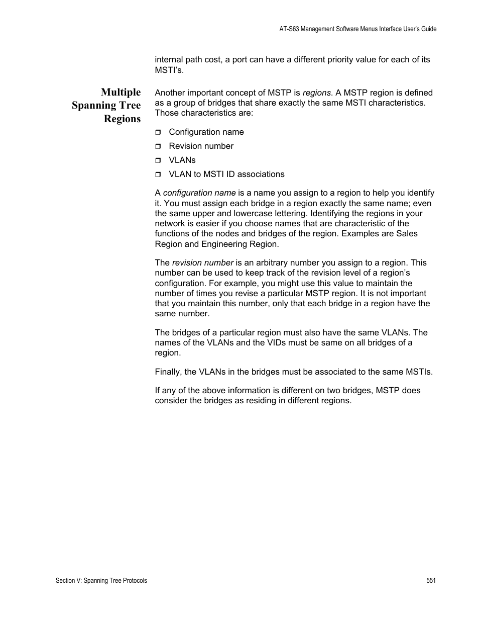 Multiple spanning tree regions | Allied Telesis AT-S63 User Manual | Page 551 / 944