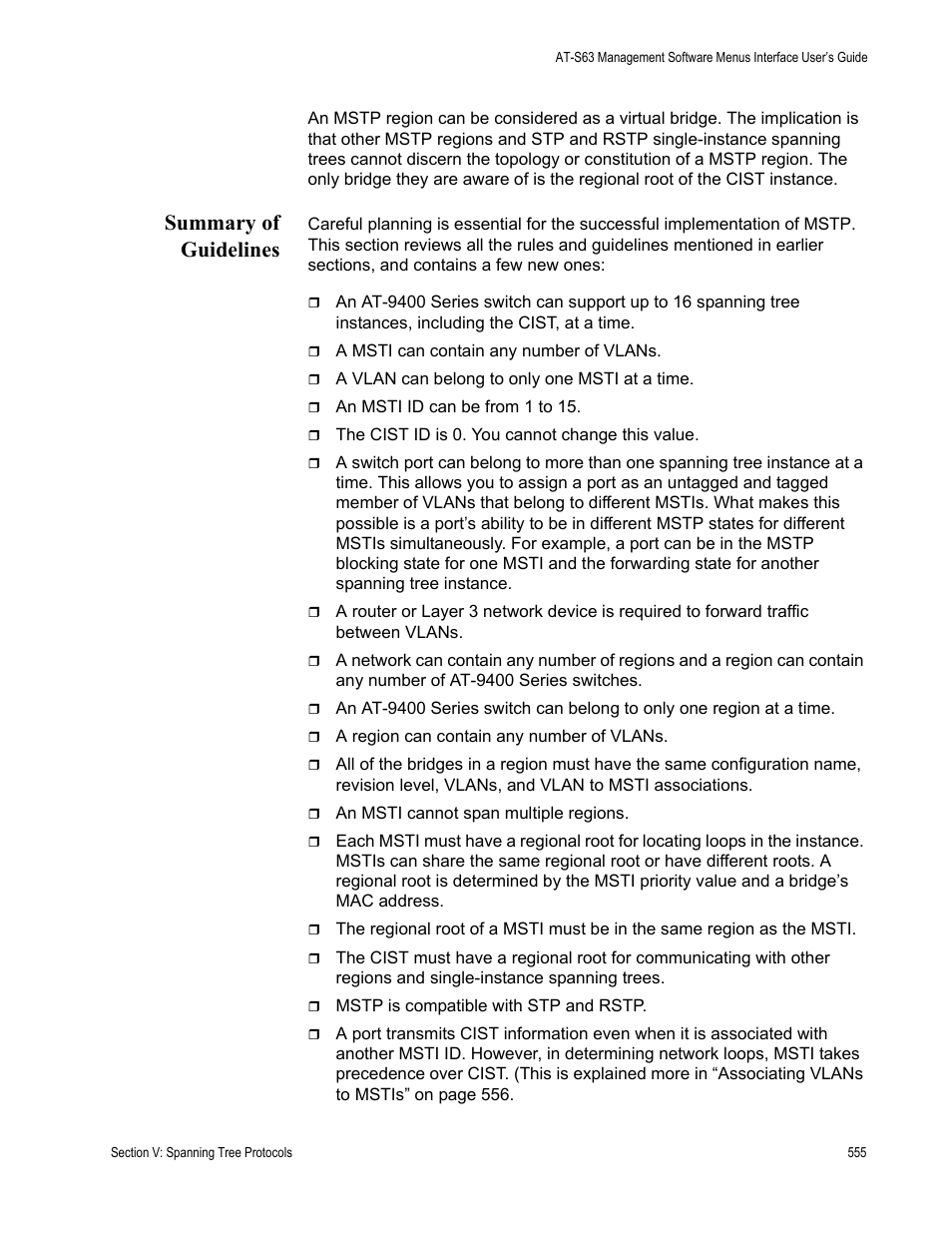 Summary of guidelines | Allied Telesis AT-S63 User Manual | Page 555 / 944