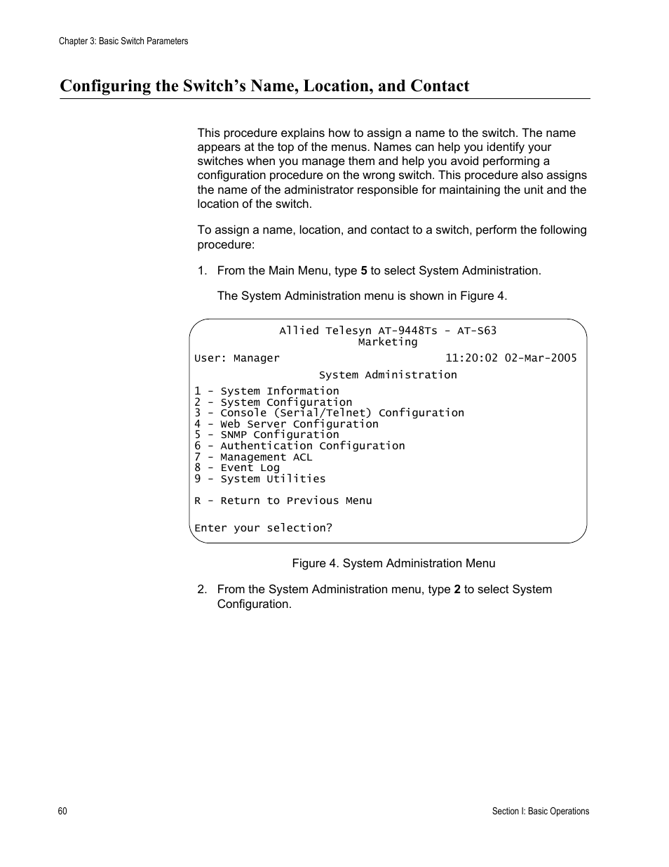 Figure 4: system administration menu | Allied Telesis AT-S63 User Manual | Page 60 / 944