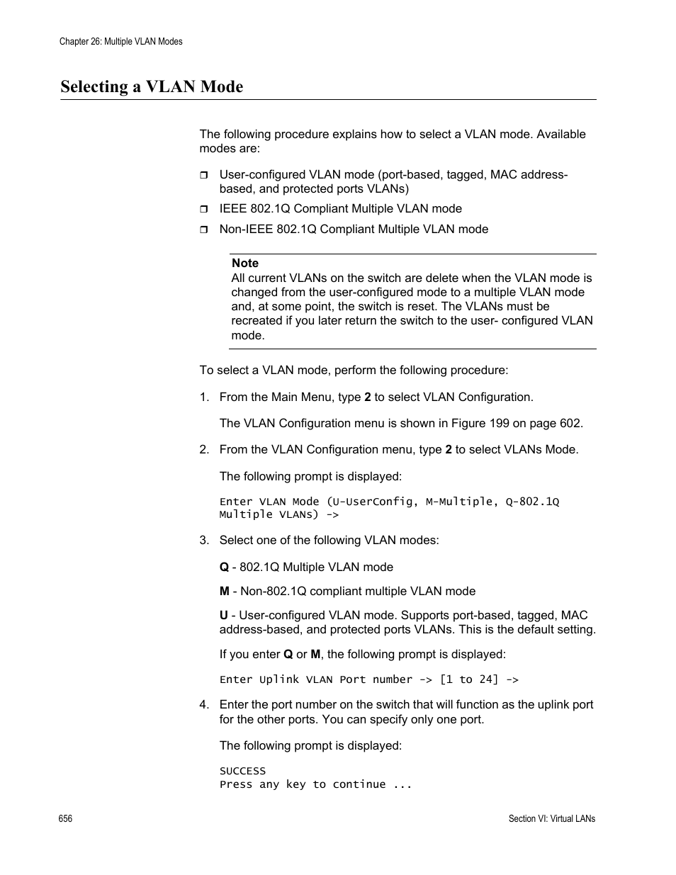 Selecting a vlan mode | Allied Telesis AT-S63 User Manual | Page 656 / 944