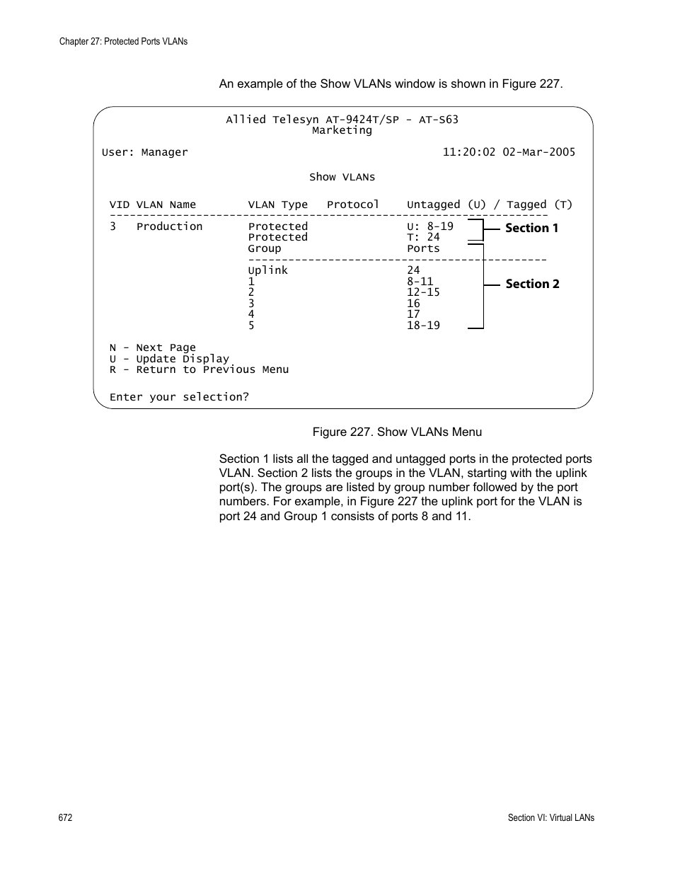 Figure 227: show vlans menu | Allied Telesis AT-S63 User Manual | Page 672 / 944
