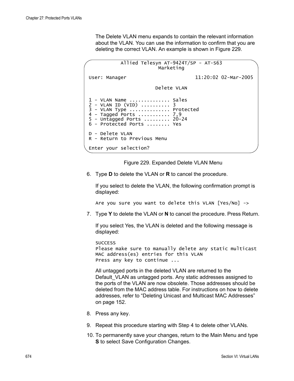 Figure 229: expanded delete vlan menu | Allied Telesis AT-S63 User Manual | Page 674 / 944