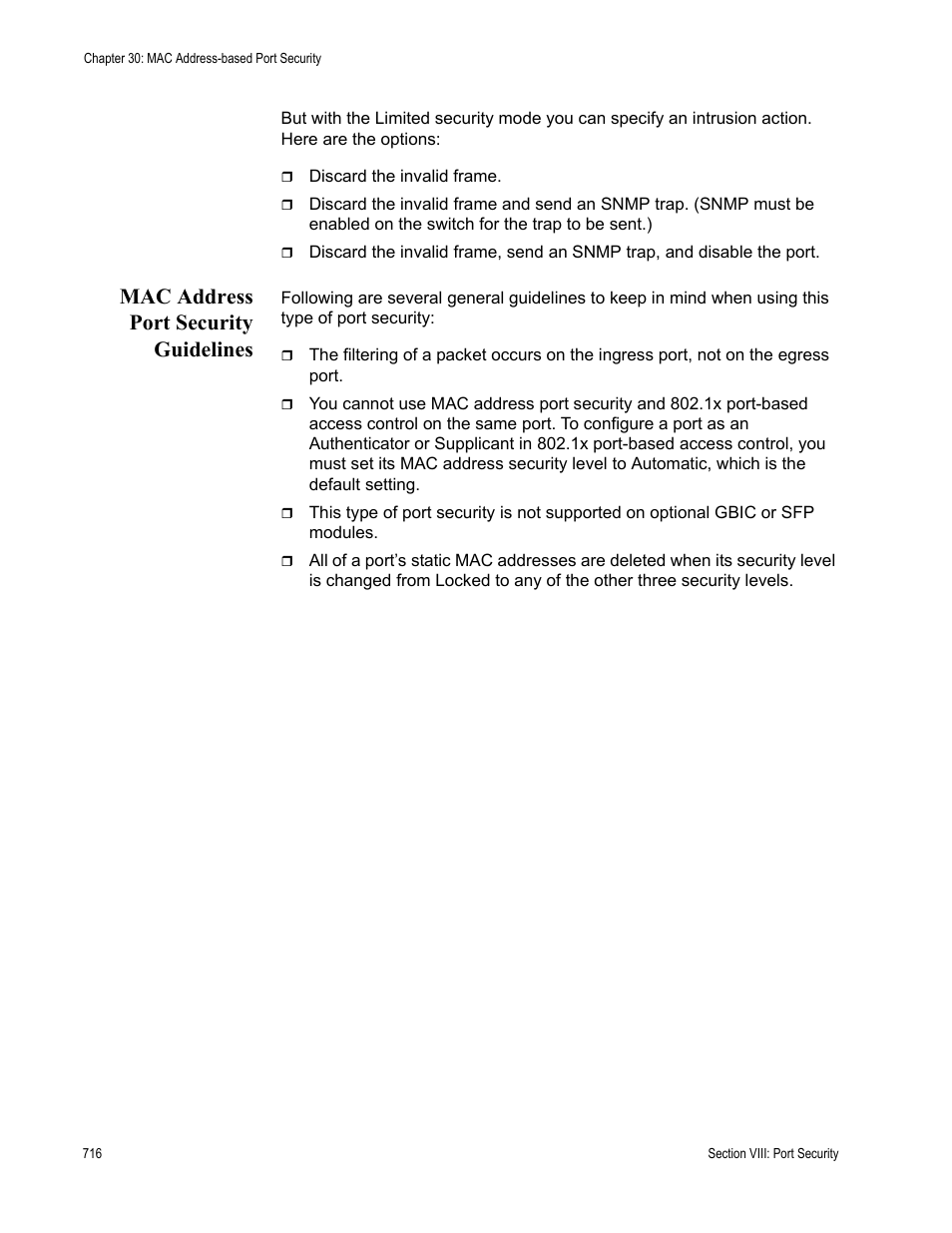 Mac address port security guidelines | Allied Telesis AT-S63 User Manual | Page 716 / 944