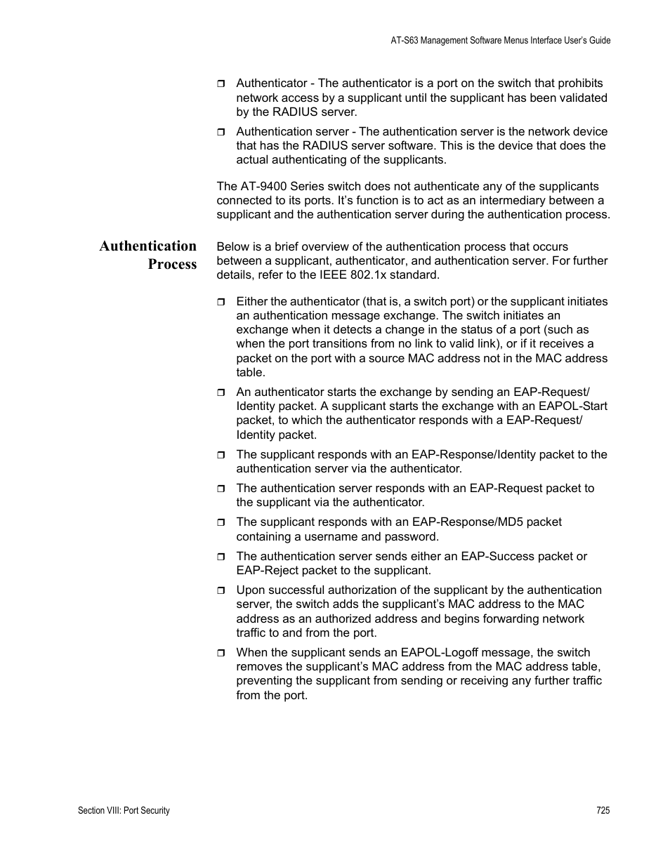 Authentication process | Allied Telesis AT-S63 User Manual | Page 725 / 944