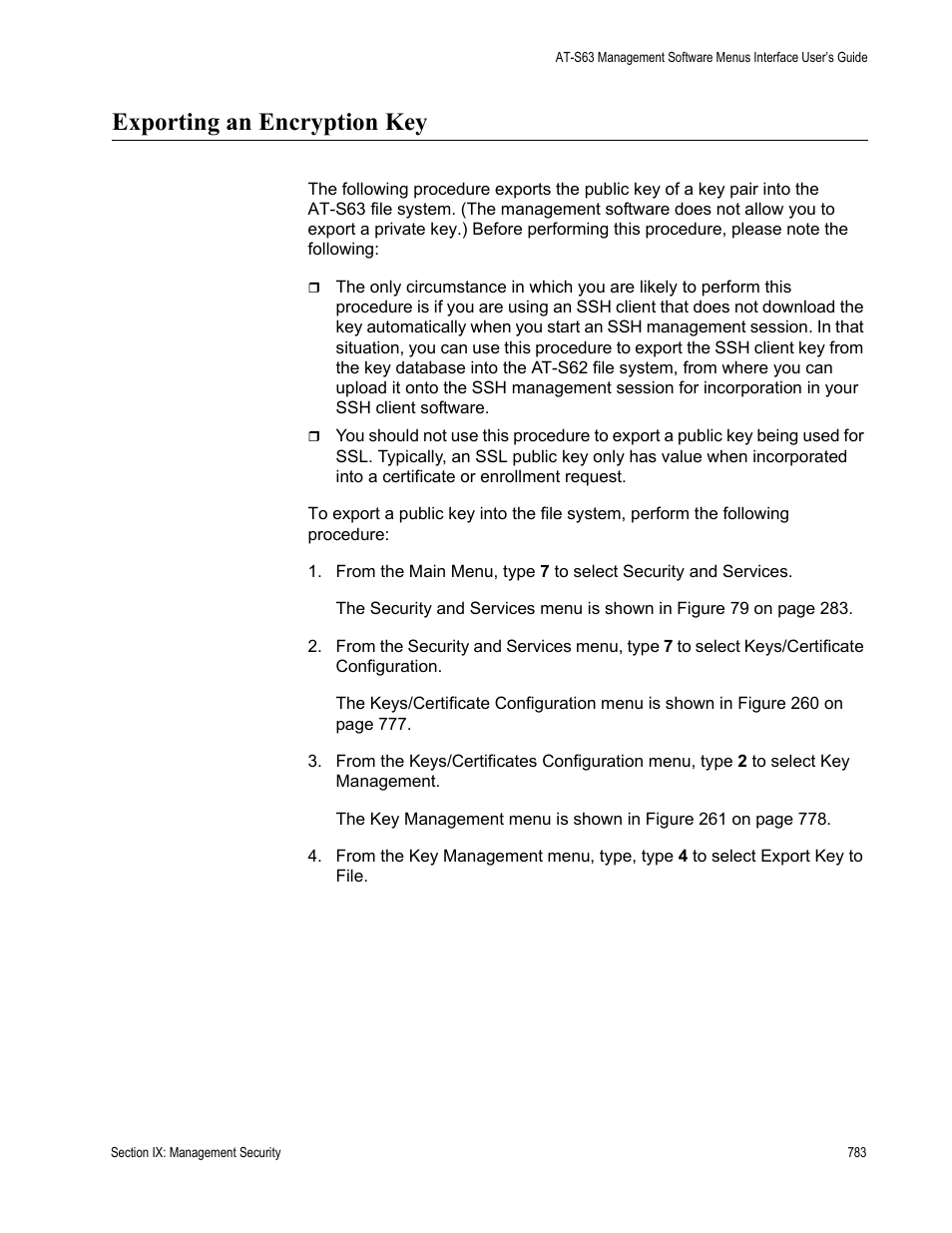 Exporting an encryption key | Allied Telesis AT-S63 User Manual | Page 783 / 944