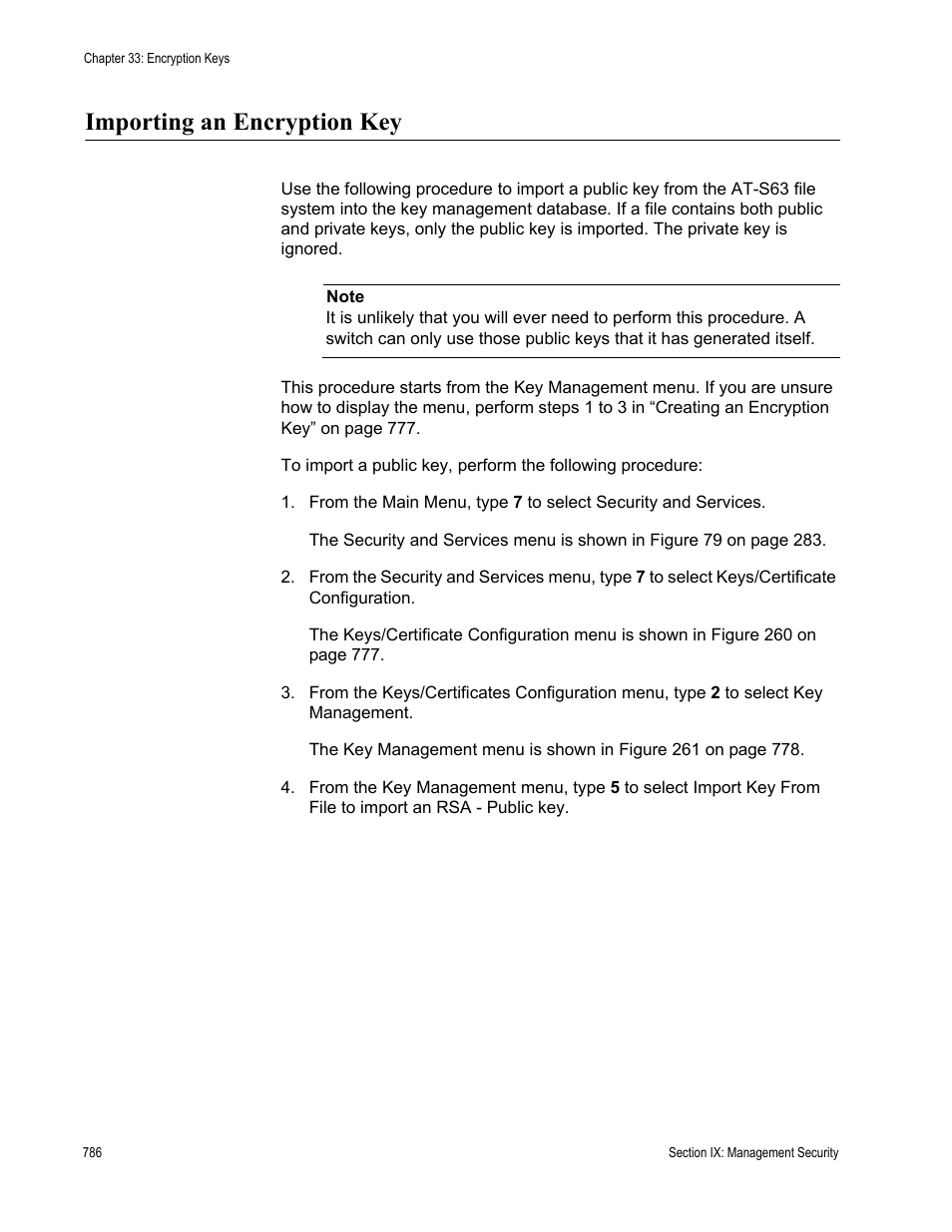 Importing an encryption key | Allied Telesis AT-S63 User Manual | Page 786 / 944