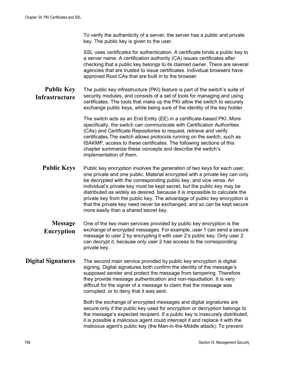 Public key infrastructure, Public keys, Message encryption | Digital signatures, Public keys message encryption digital signatures | Allied Telesis AT-S63 User Manual | Page 798 / 944