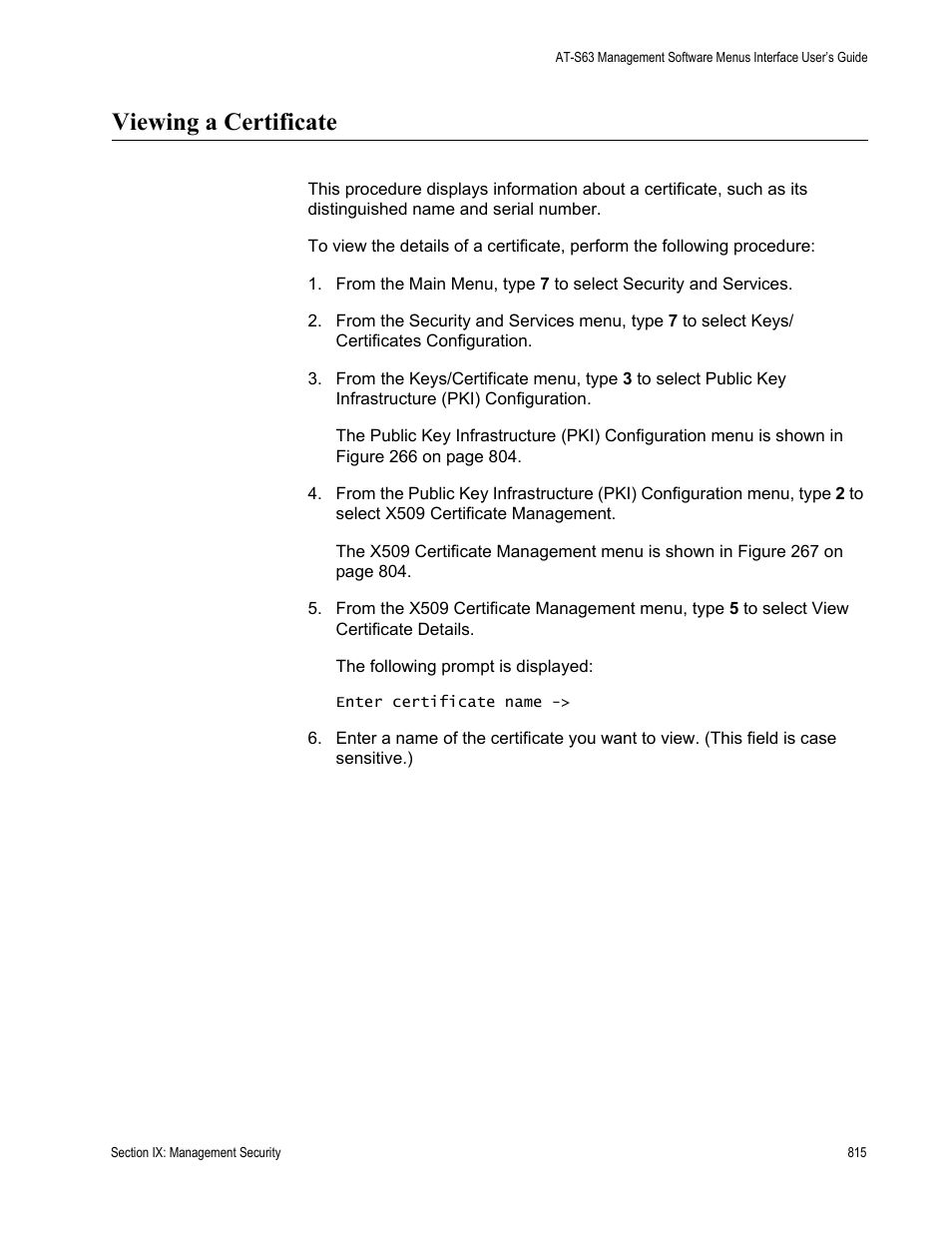 Viewing a certificate | Allied Telesis AT-S63 User Manual | Page 815 / 944