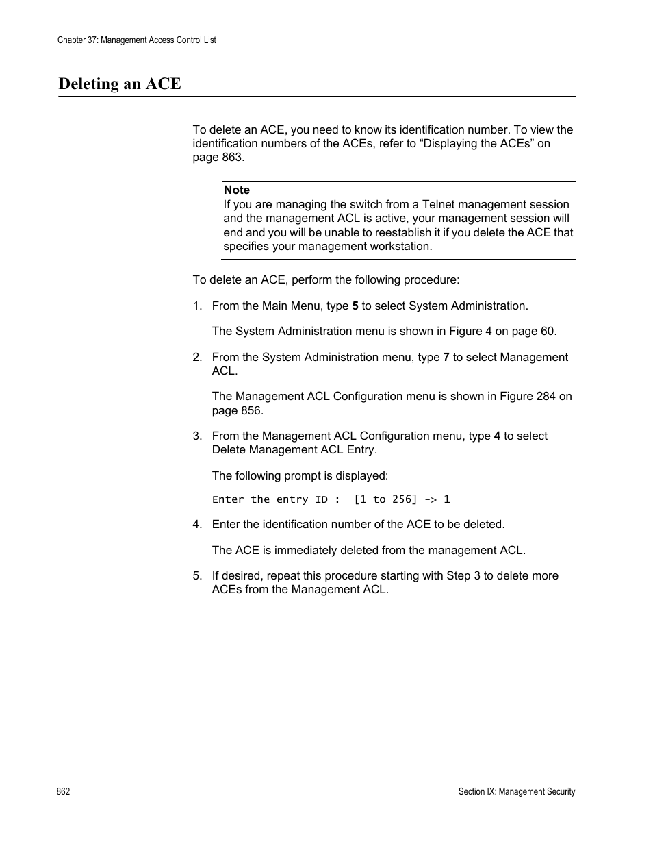 Deleting an ace | Allied Telesis AT-S63 User Manual | Page 862 / 944