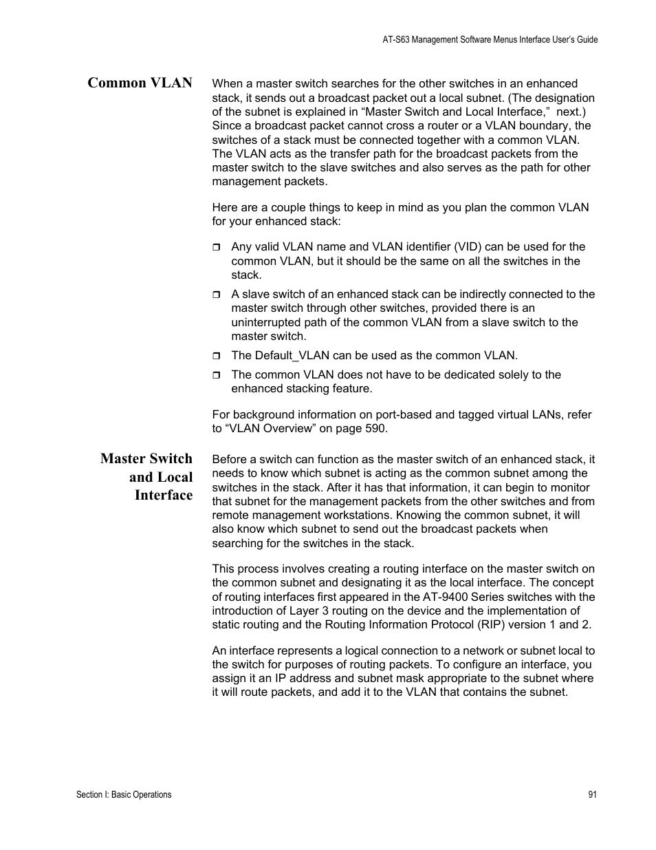 Common vlan, Master switch and local interface, Common vlan master switch and local interface | Allied Telesis AT-S63 User Manual | Page 91 / 944