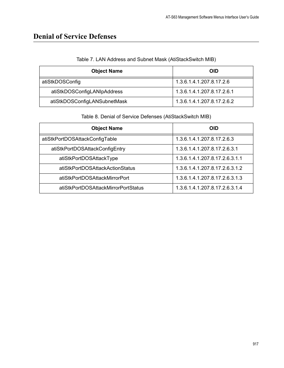 Denial of service defenses | Allied Telesis AT-S63 User Manual | Page 917 / 944