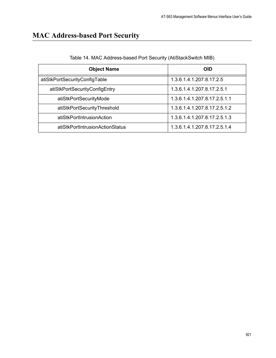 Mac address-based port security | Allied Telesis AT-S63 User Manual | Page 921 / 944