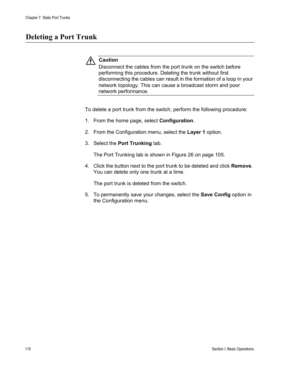 Deleting a port trunk | Allied Telesis AT-S63 User Manual | Page 110 / 430