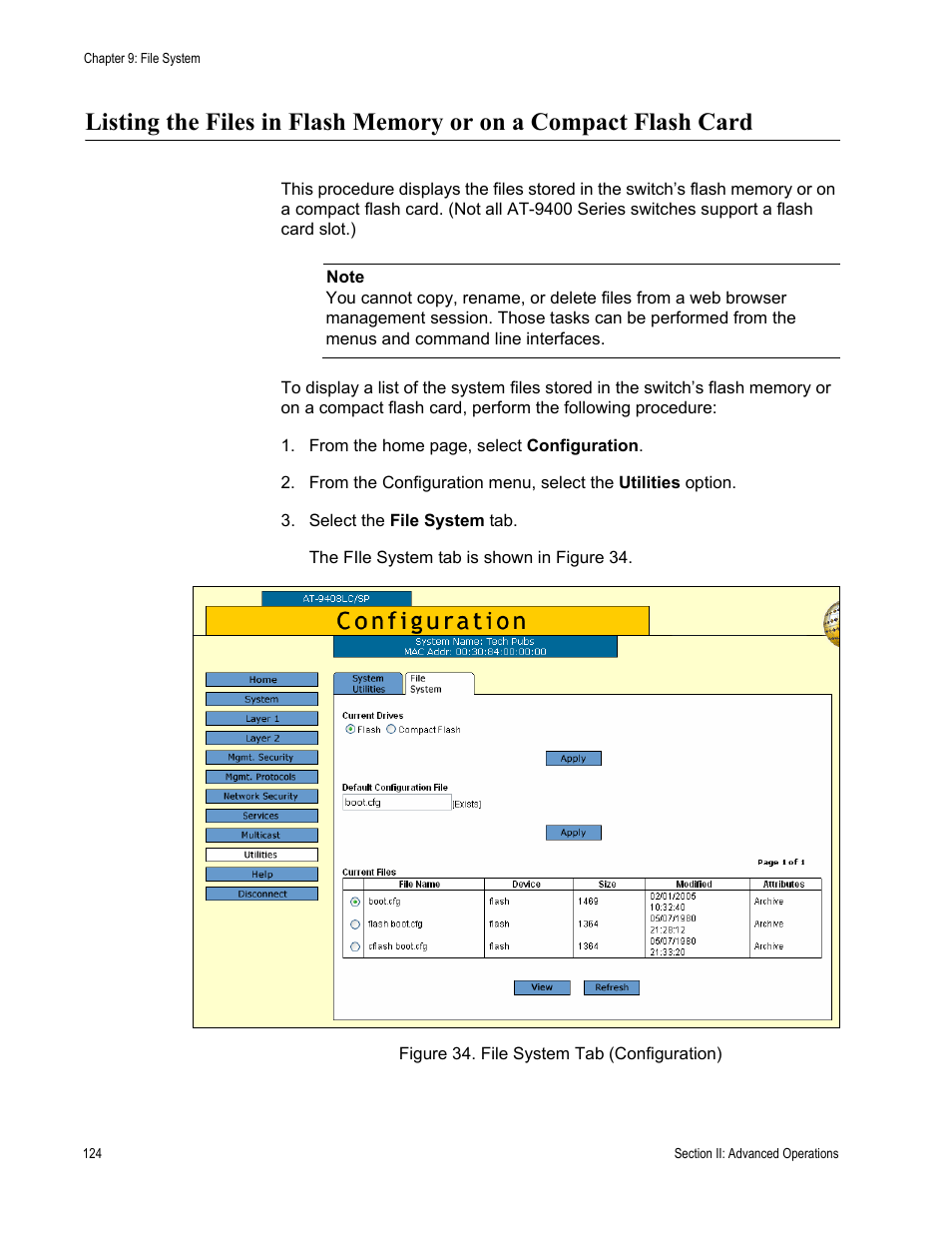 Figure 34: file system tab (configuration) | Allied Telesis AT-S63 User Manual | Page 124 / 430