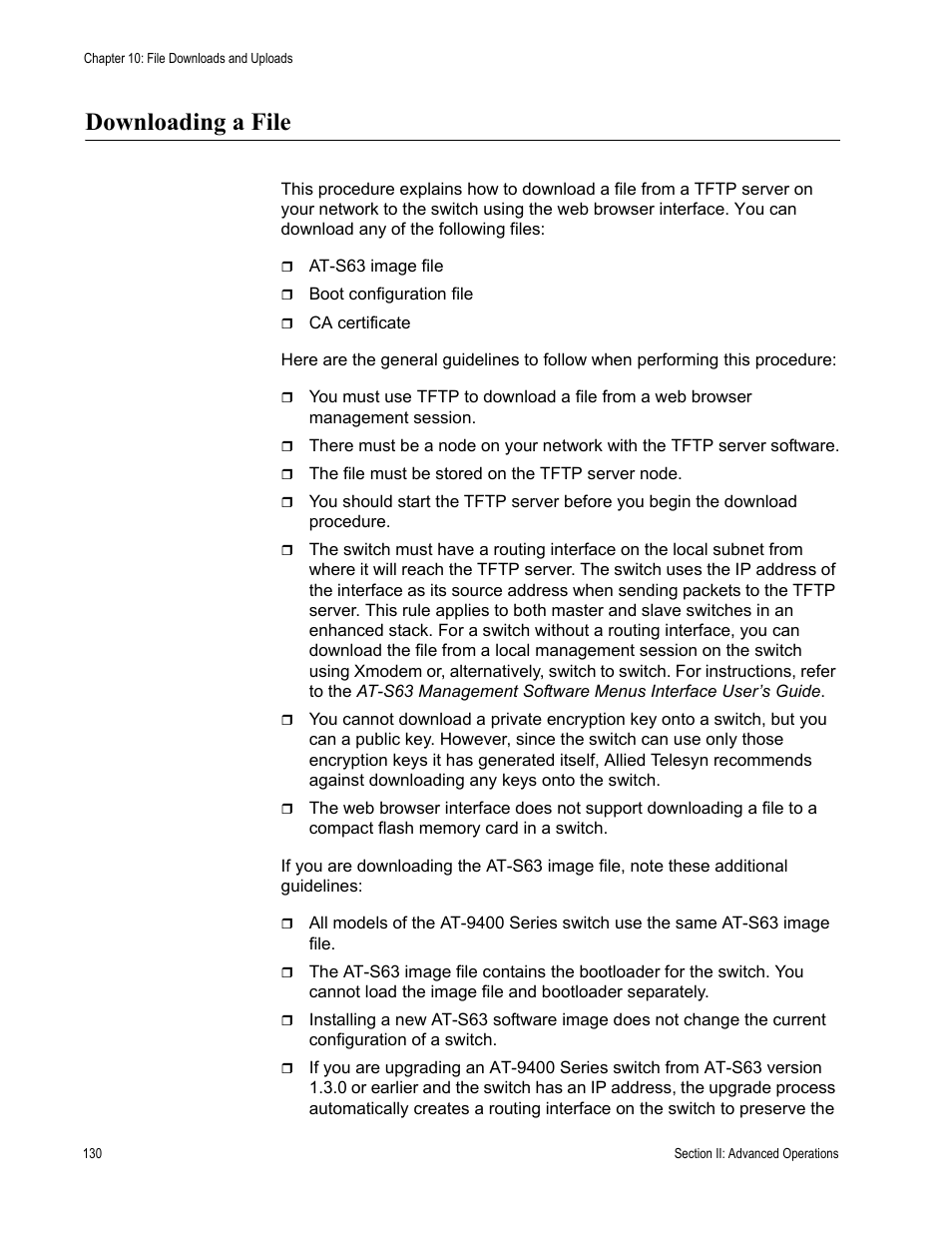 Downloading a file | Allied Telesis AT-S63 User Manual | Page 130 / 430