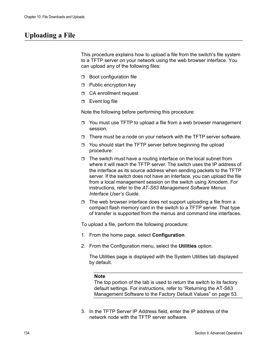 Uploading a file | Allied Telesis AT-S63 User Manual | Page 134 / 430