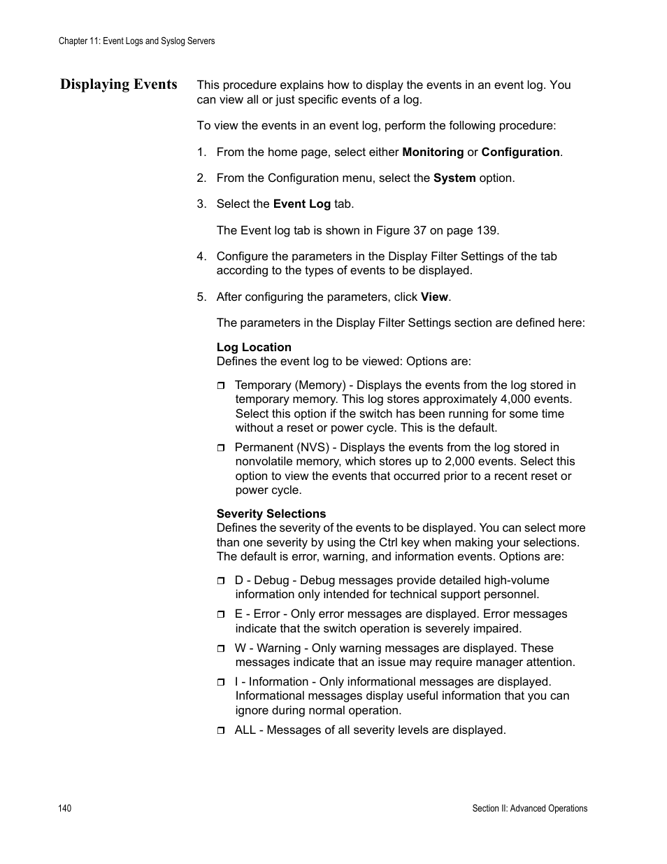 Displaying events | Allied Telesis AT-S63 User Manual | Page 140 / 430