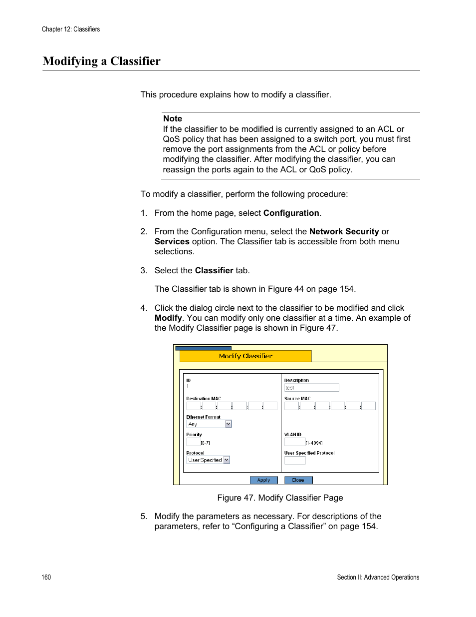 Modifying a classifier | Allied Telesis AT-S63 User Manual | Page 160 / 430