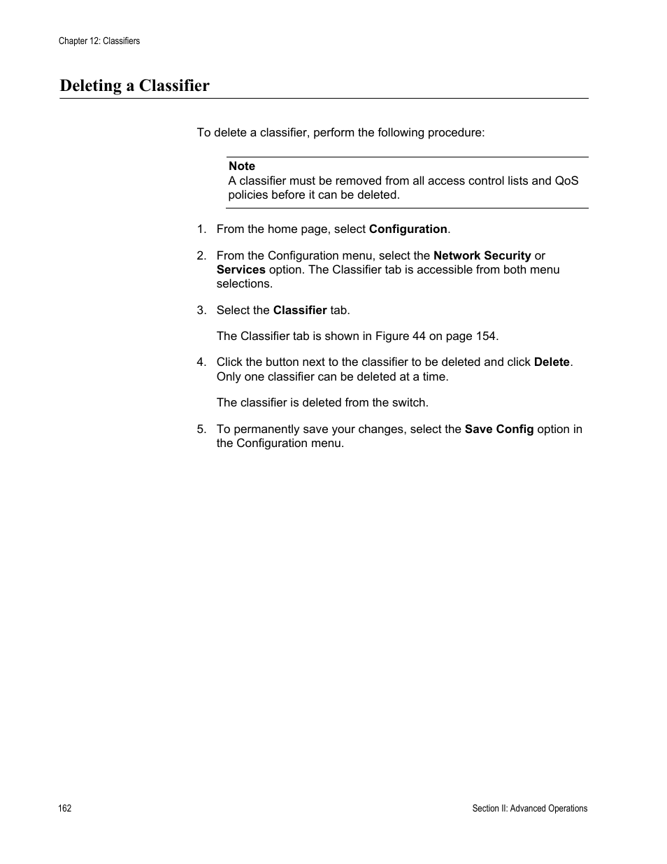 Deleting a classifier | Allied Telesis AT-S63 User Manual | Page 162 / 430