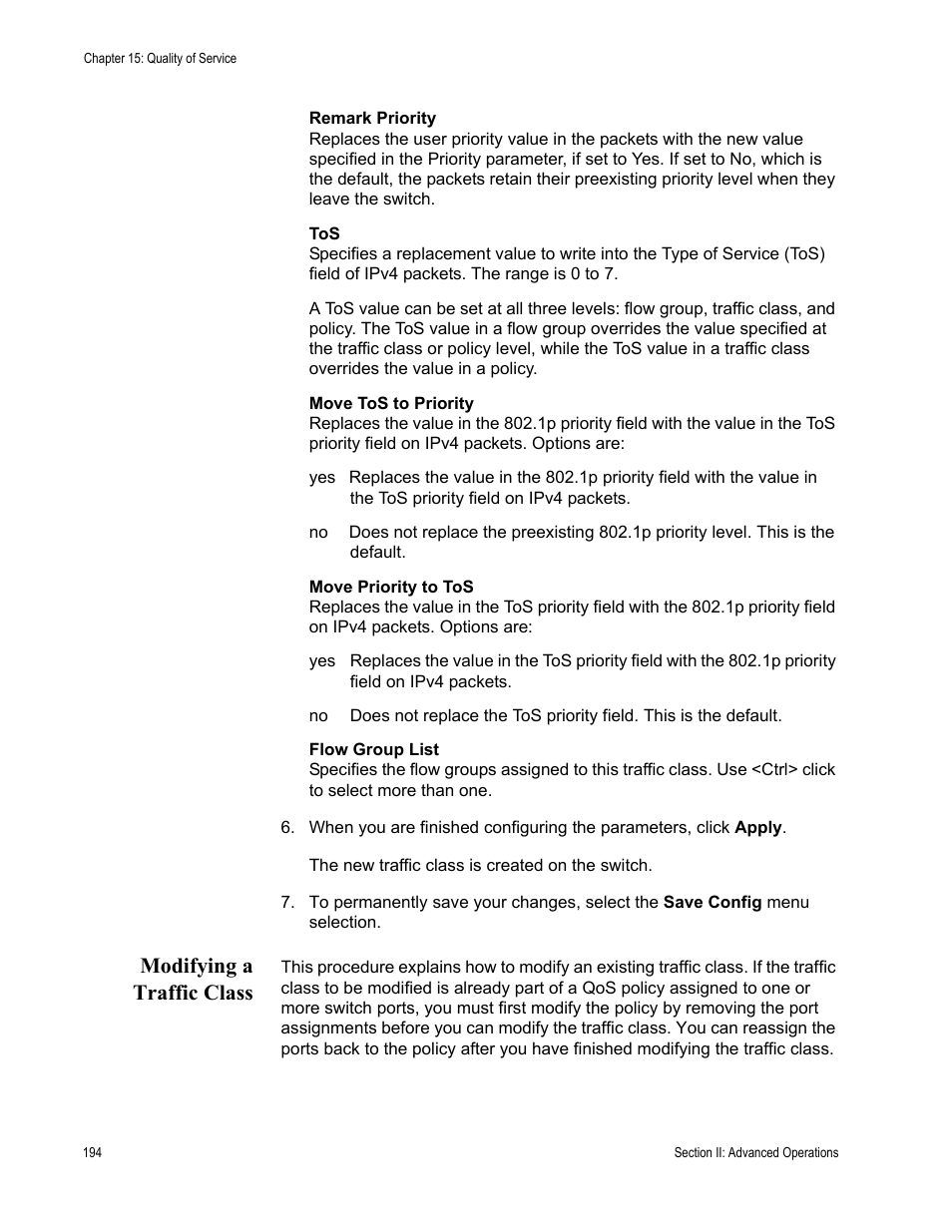 Modifying a traffic class | Allied Telesis AT-S63 User Manual | Page 194 / 430