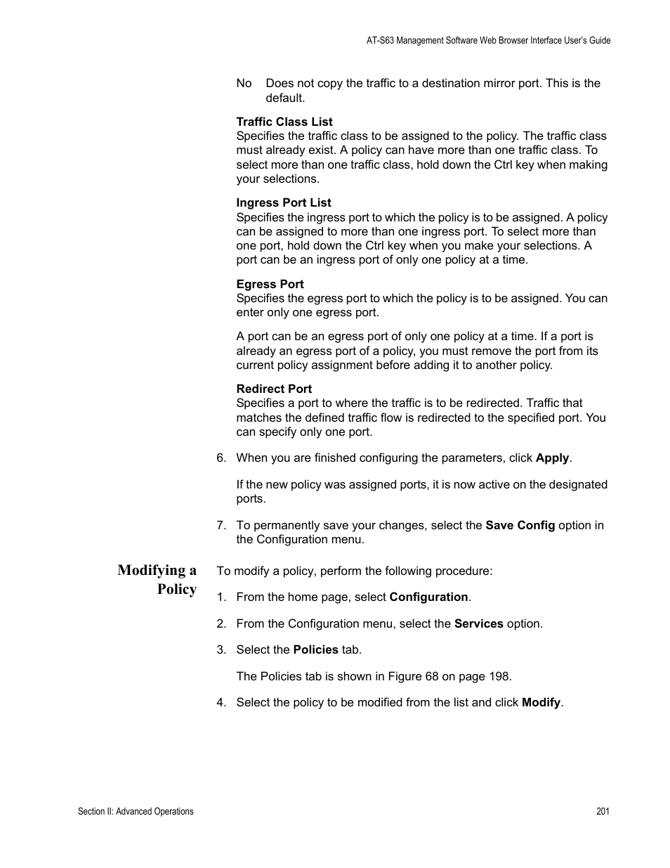 Modifying a policy | Allied Telesis AT-S63 User Manual | Page 201 / 430
