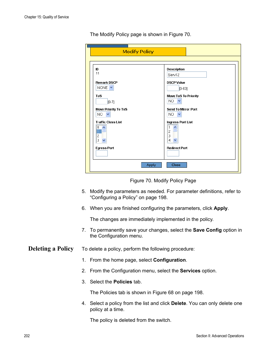 Deleting a policy | Allied Telesis AT-S63 User Manual | Page 202 / 430