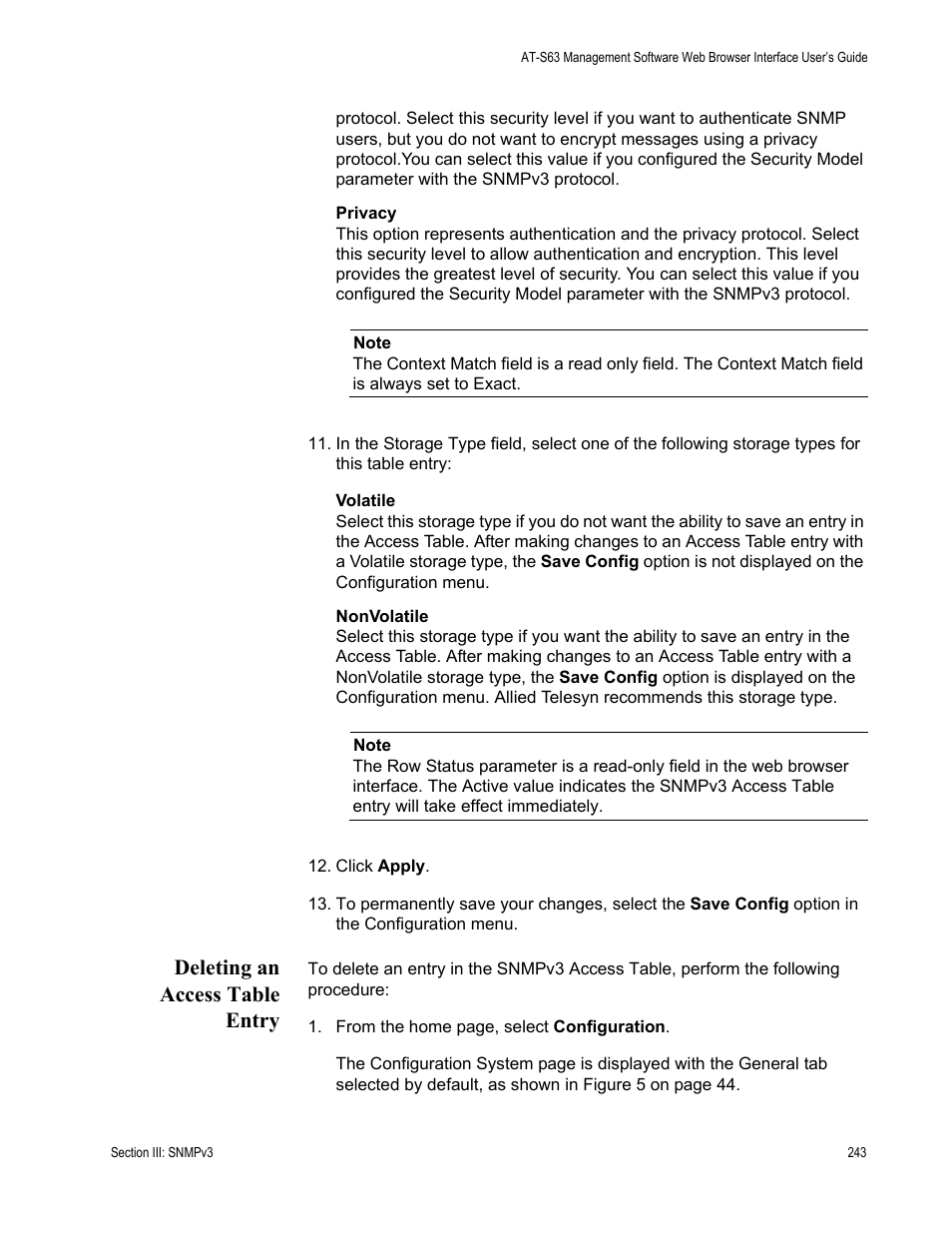 Deleting an access table entry | Allied Telesis AT-S63 User Manual | Page 243 / 430