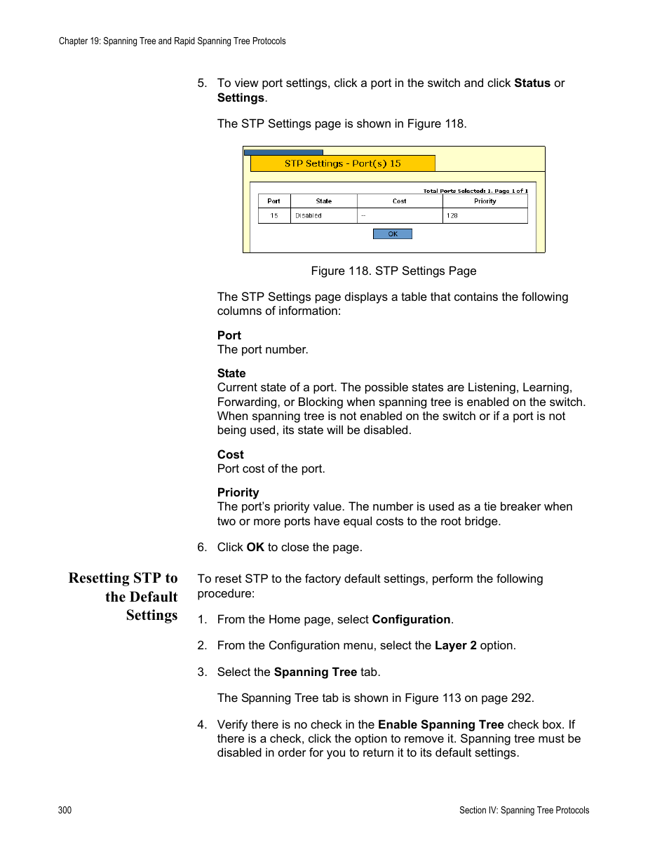 Resetting stp to the default settings | Allied Telesis AT-S63 User Manual | Page 300 / 430