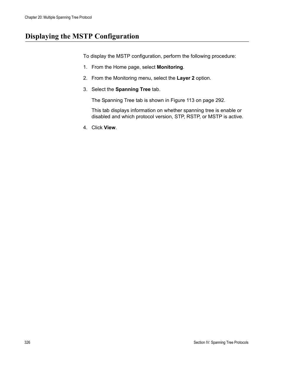 Displaying the mstp configuration | Allied Telesis AT-S63 User Manual | Page 326 / 430