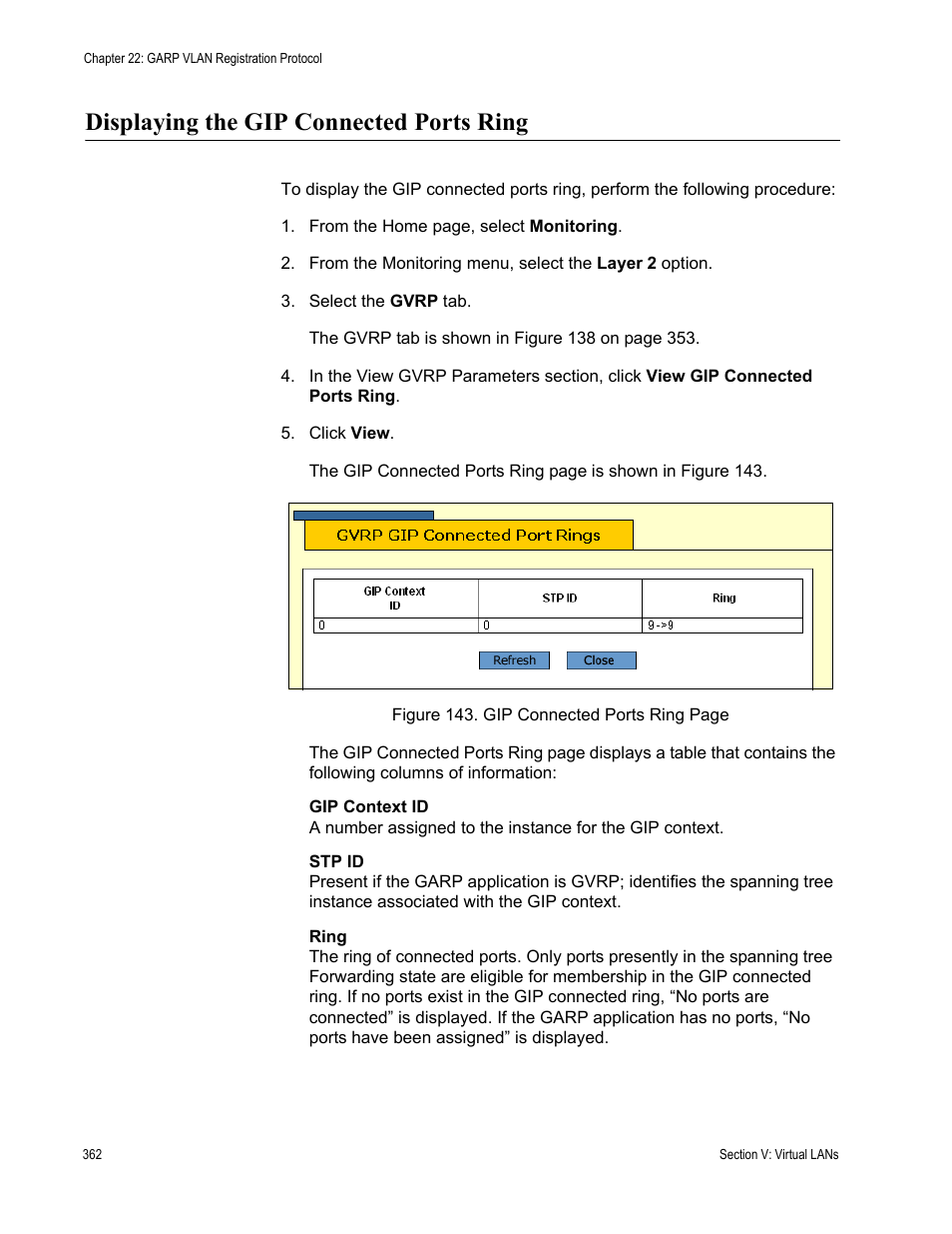 Displaying the gip connected ports ring | Allied Telesis AT-S63 User Manual | Page 362 / 430