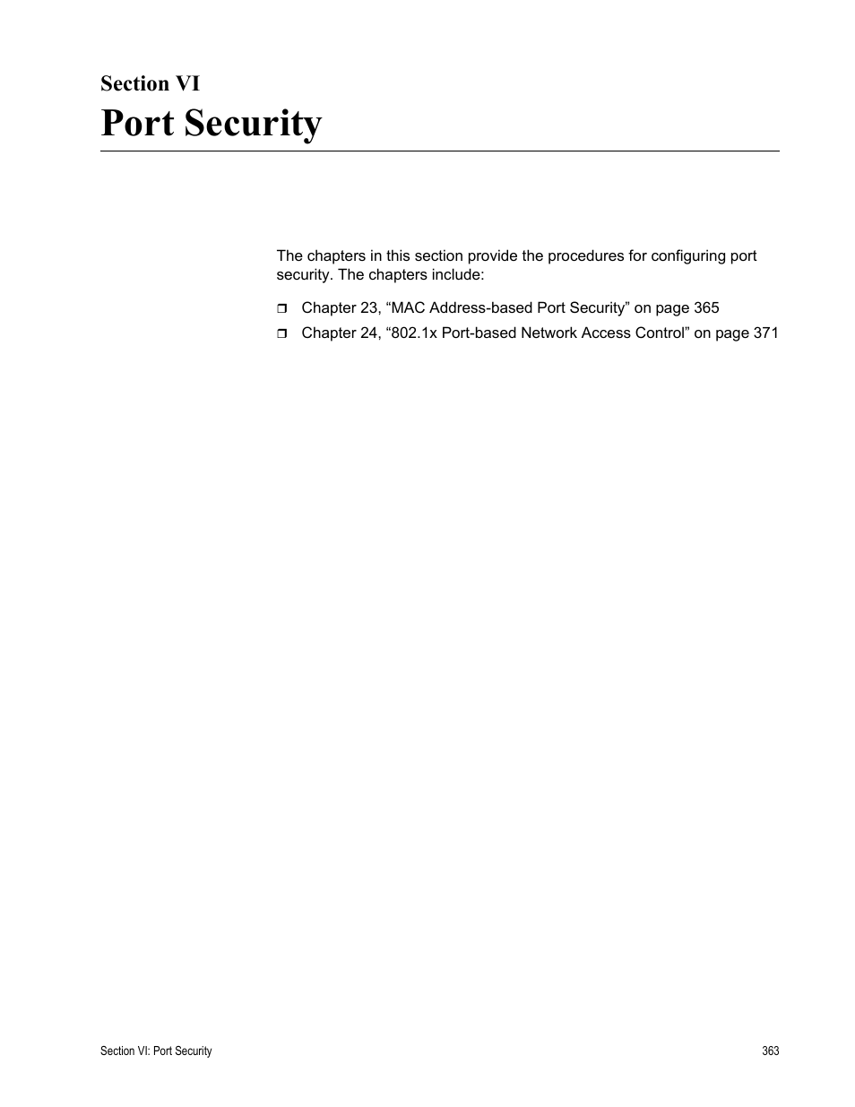 Section vi, Port security, Section vi: port security | Allied Telesis AT-S63 User Manual | Page 363 / 430
