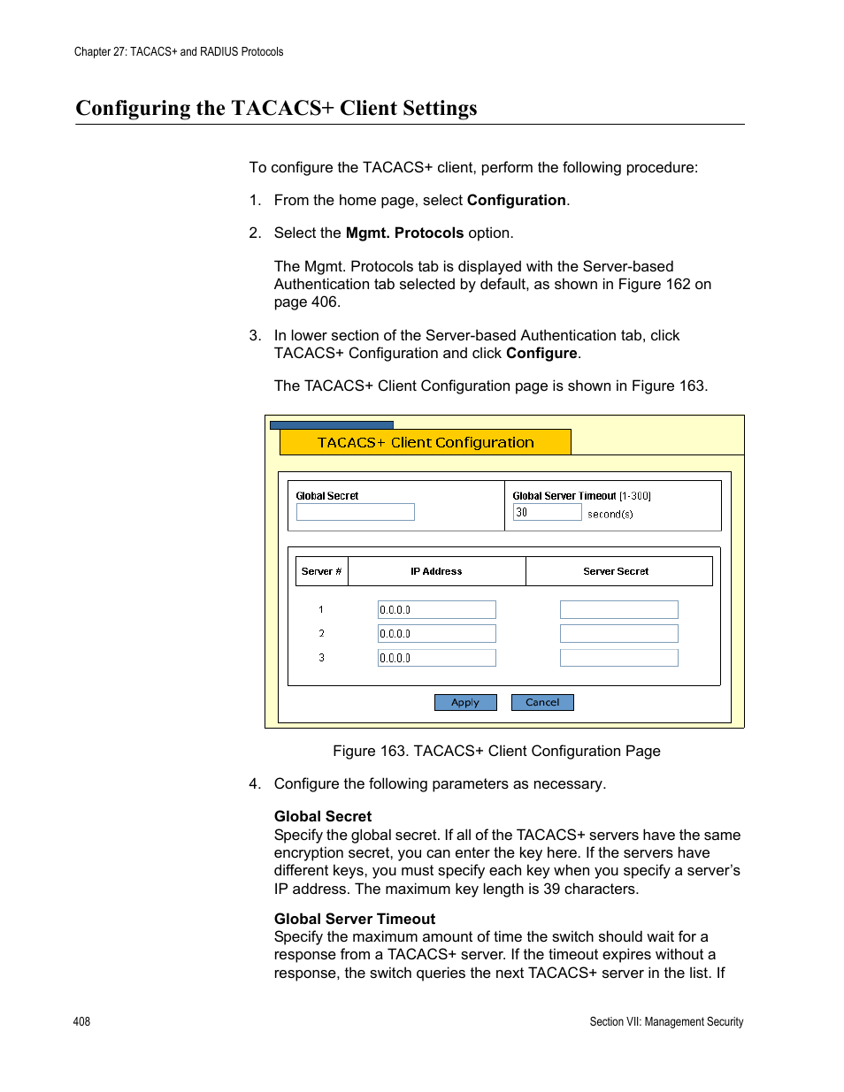 Configuring the tacacs+ client settings | Allied Telesis AT-S63 User Manual | Page 408 / 430