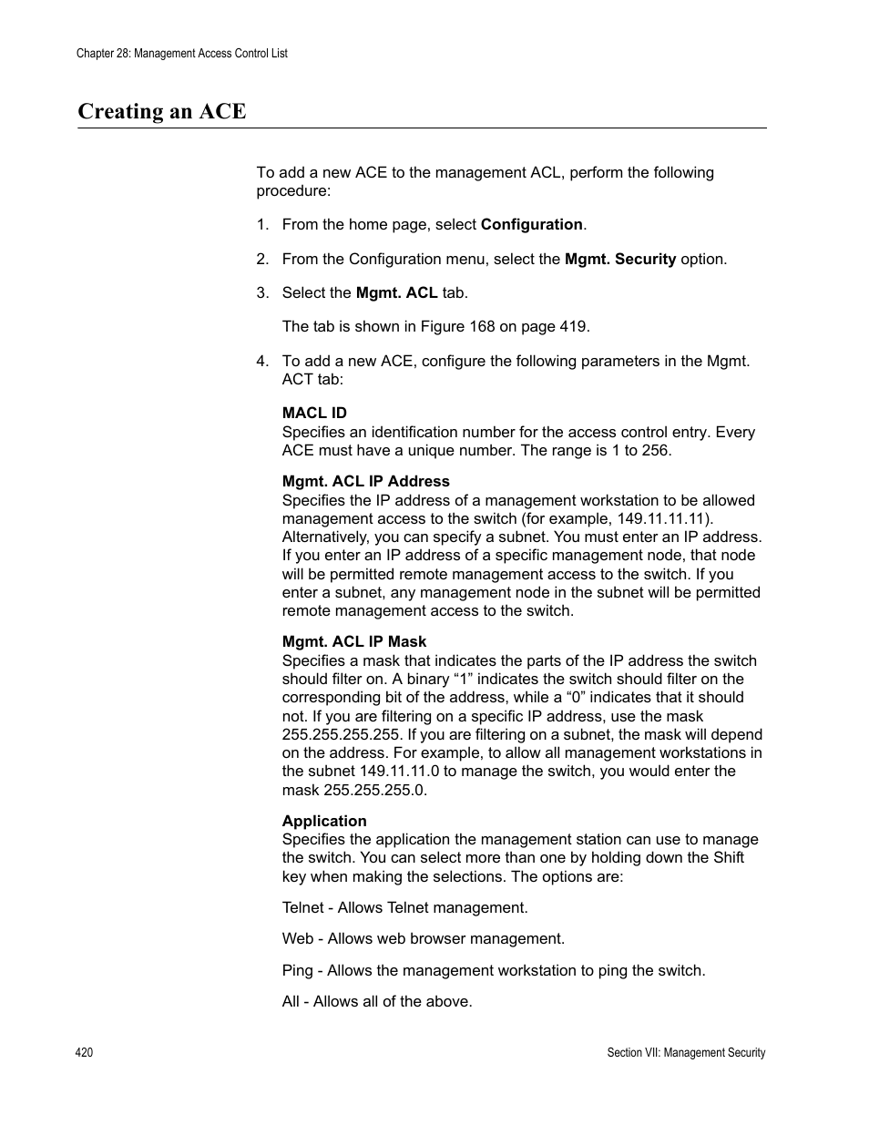 Creating an ace | Allied Telesis AT-S63 User Manual | Page 420 / 430