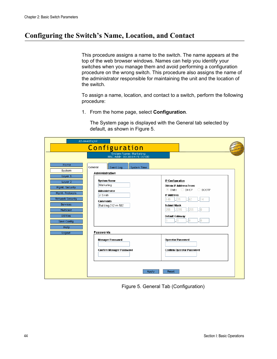 Figure 5: general tab (configuration) | Allied Telesis AT-S63 User Manual | Page 44 / 430