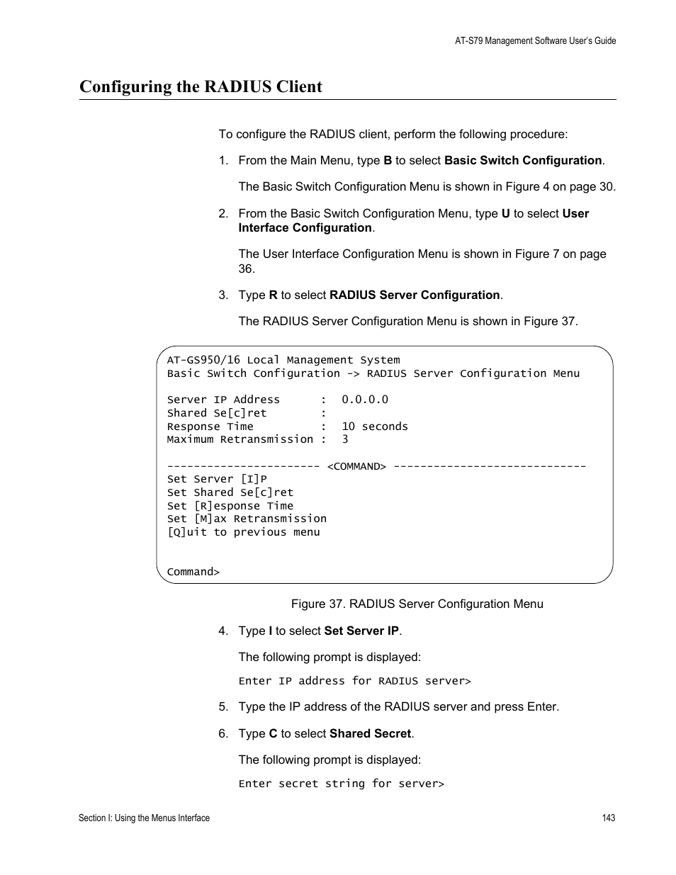 Configuring the radius client | Allied Telesis AT-S79 User Manual | Page 143 / 242