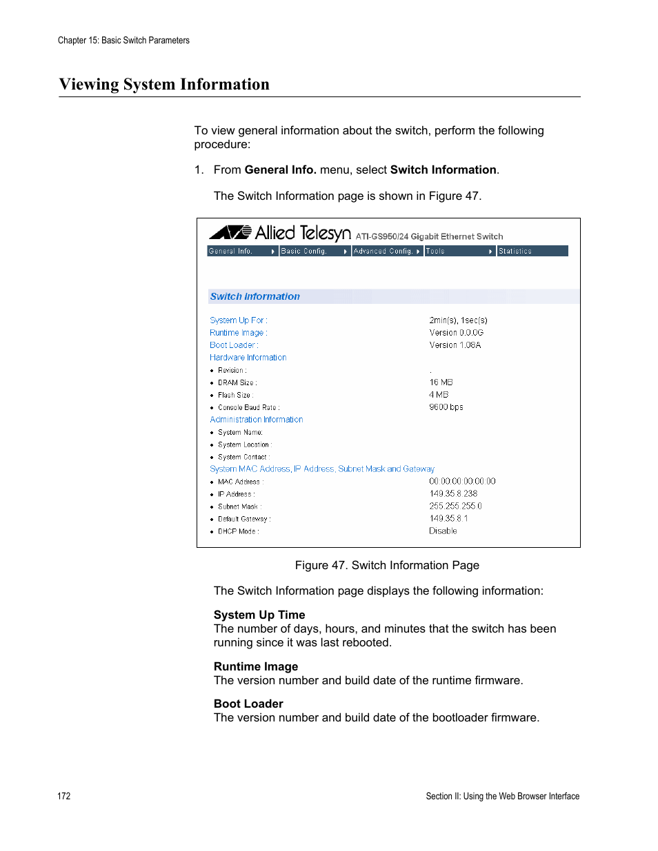 Viewing system information | Allied Telesis AT-S79 User Manual | Page 172 / 242
