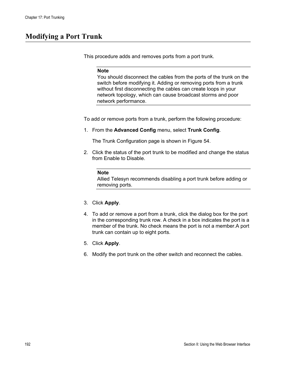 Modifying a port trunk | Allied Telesis AT-S79 User Manual | Page 192 / 242