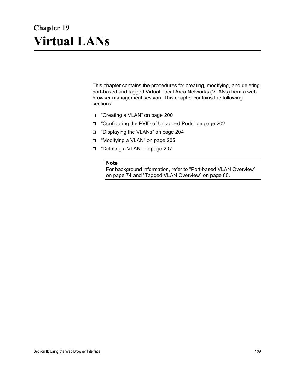 Chapter 19, Virtual lans, Chapter 19: virtual lans | Allied Telesis AT-S79 User Manual | Page 199 / 242