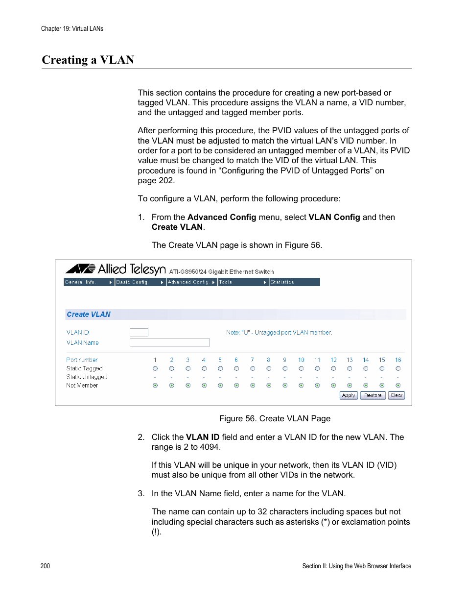 Creating a vlan | Allied Telesis AT-S79 User Manual | Page 200 / 242